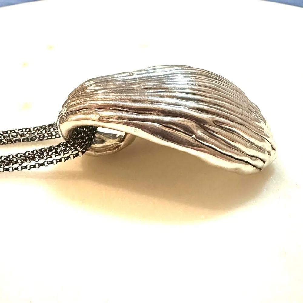 Or Paz Electroform Modernist Ridged Sterling Silver Pendant & Chainlink Necklace
